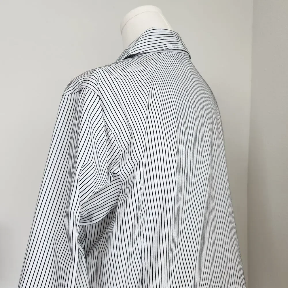 Vintage Y2K White Blue Striped Ruffle Button Down Long Sleeve Shirt Talbots L XL